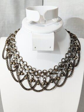 Handcrafted Tribal Style Silver Tone Chain Bib Necklace